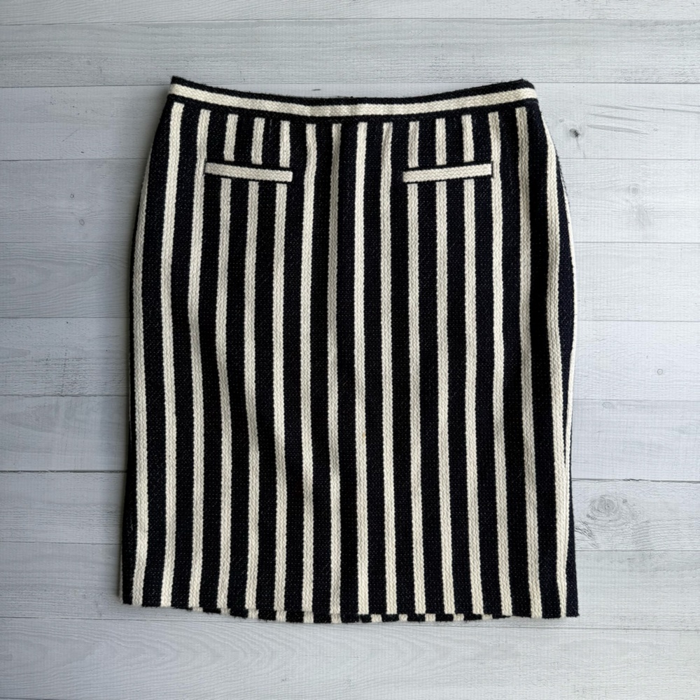 Vintage Talbots Navy & White Woven Cotton Striped Pencil Skirt 4P